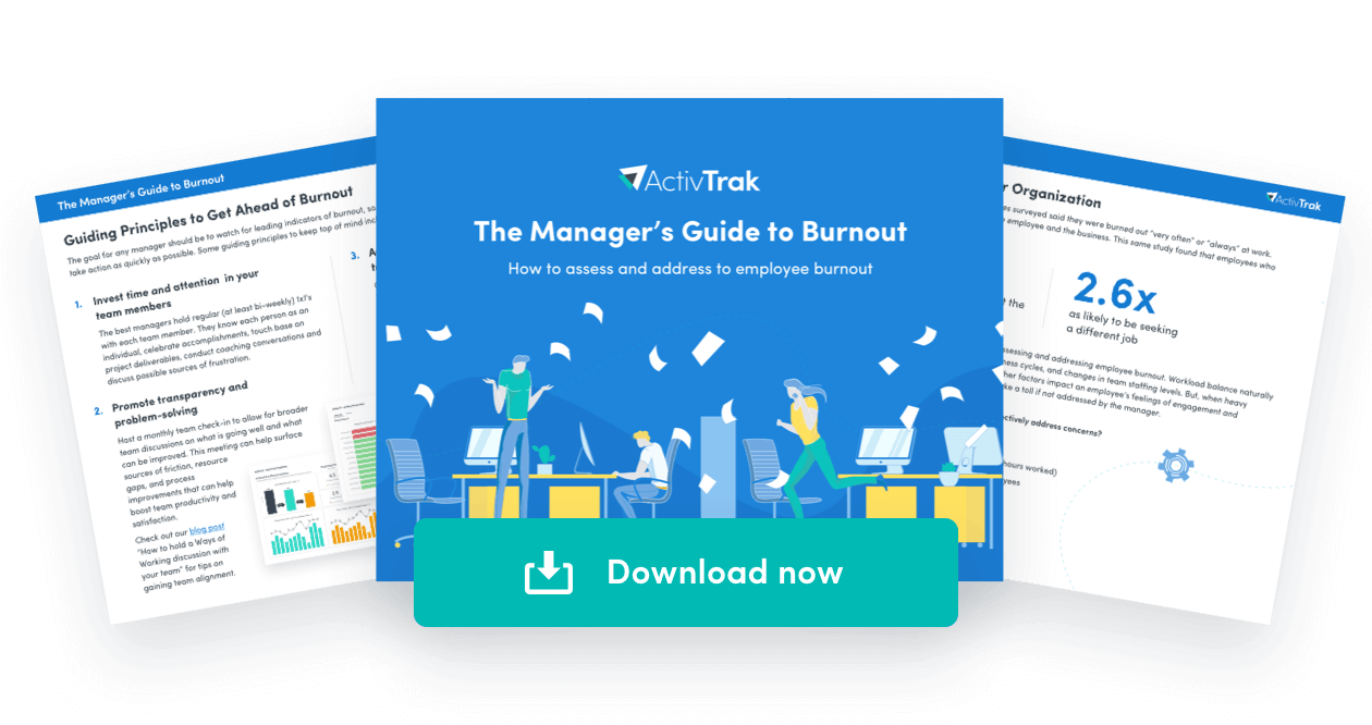 Manager's guide to employee burnout - fanned out pages and download now button