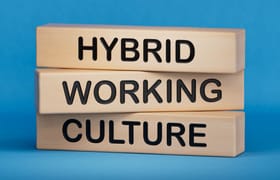 3 blocks that say hybrid work culture.