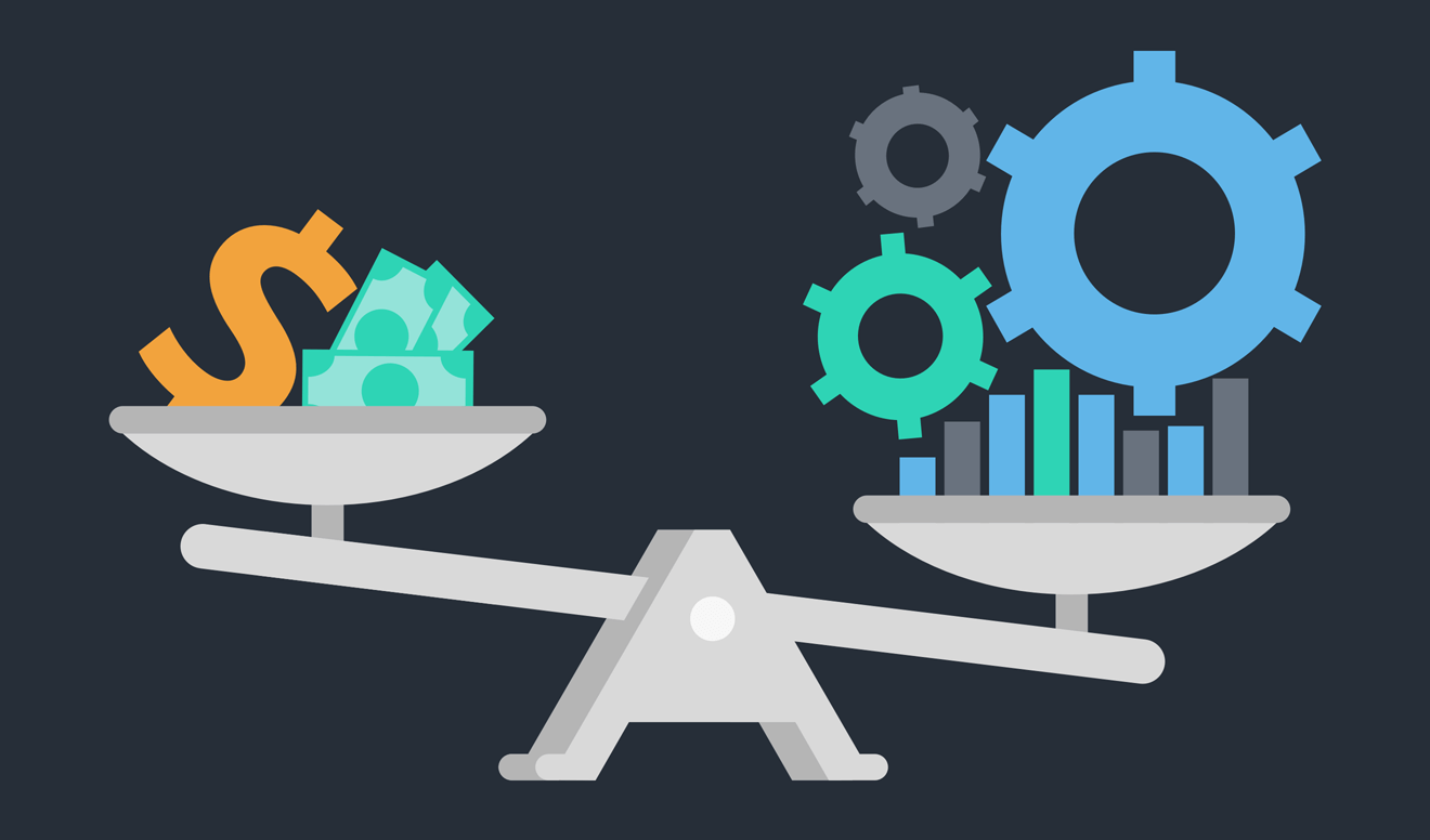 A scale balancing costs and productivity.