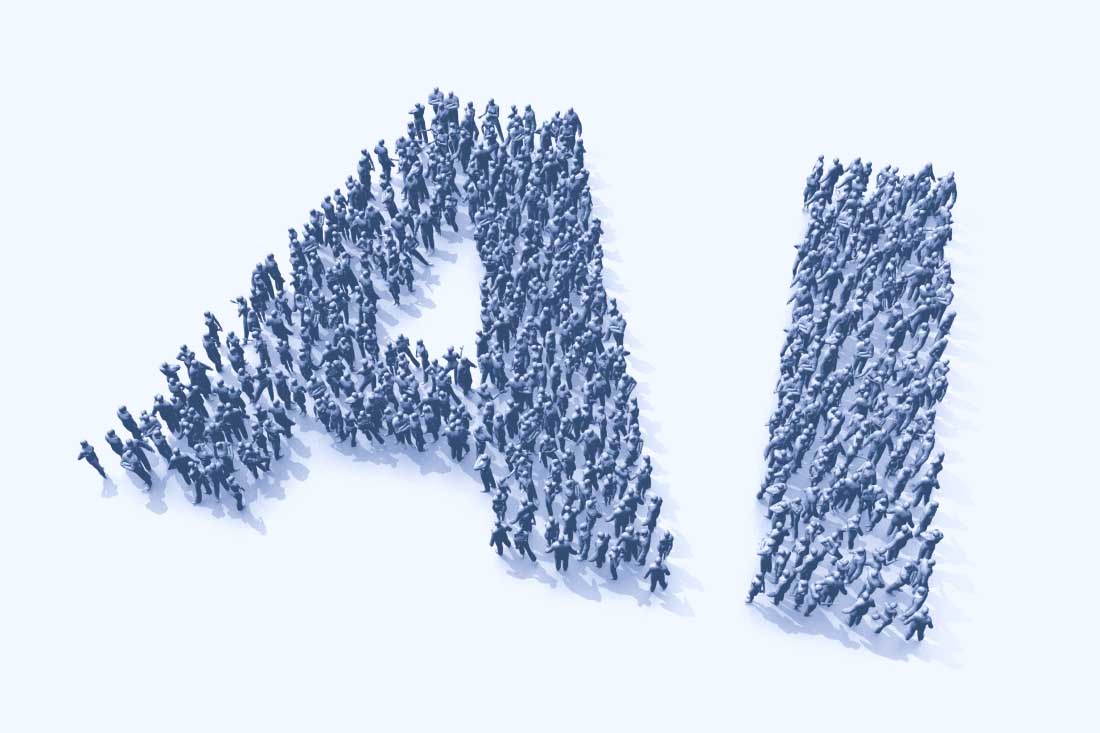 A group of employees grouped to look like the letters AI.