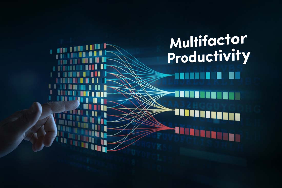 Different colored blocks being sorted to represent the different factors of multifactor productivity.